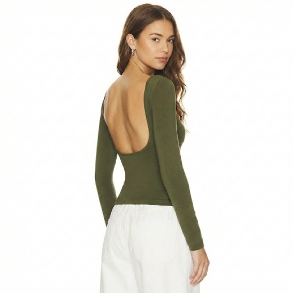 Intimately Free People Open Back Fitted Long Sleeve Top Olive XS S